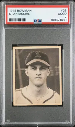 1948 BOWMAN #36 STAN MUSIAL RC (HOF) ST. LOUIS CARDINALS PSA 2 GOOD Rookie Card - Image 1