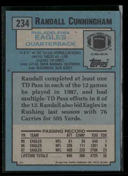 1988 Topps #234 Randall Cunningham - 2nd Year - Philadelphia Eagles - Image 2