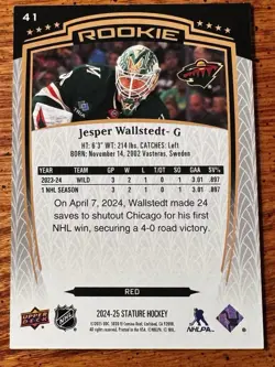 2024 UPPER DECK STATURE #41 JESPER WALLSTEDT RED RC ROOKIE #229/249 🔥 - Image 2
