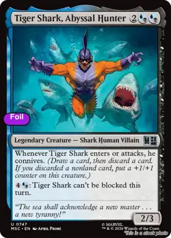 MTG Foil Tiger Shark, Abyssal Hunter Card #747 Commander: Marvel Super Heroes... - Image 1