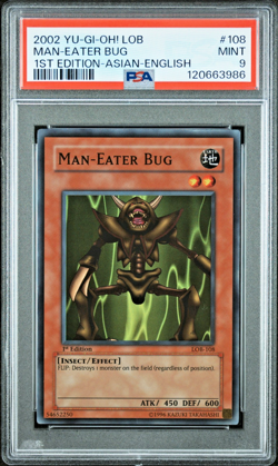 2002 YUGIOH MAN-EATER BUG #LOB-108 ASIAN 1ST EDITION SUPER RARE HOLO - PSA 9 💎 - Image 1