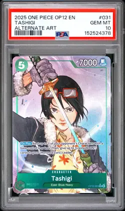 One Piece CCG Tashigi OP12-031 Alt Art Foil EN PSA 10 Legacy Master 2025 - Image 1