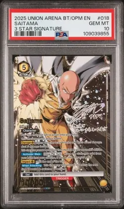 SAITAMA 2025 UNION ARENA ONE PUNCH MAN 3 STAR SIGNATURE #018 GRADED PSA 10 - Image 1