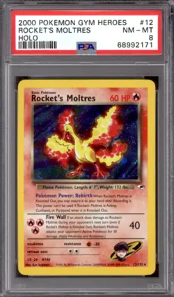 Pokemon Gym Heroes Rocket's Moltres 12/132 PSA 8 - Image 1