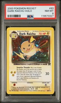 Dark Raichu Holo Rare 83/82 Secret Rare Team Rocket Unlimited English PSA 8 NM - Image 1