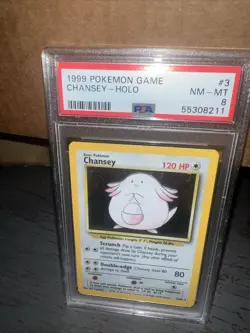 1999 Chansey Pokemon TCG Base Set Holo Rare Card 3/102 PSA 8 - Image 1