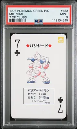 1996 POKEMON GREEN VERSION PLAYING CARDS 7 OF CLUBS #122 MR. MIME PSA 9 - Image 1