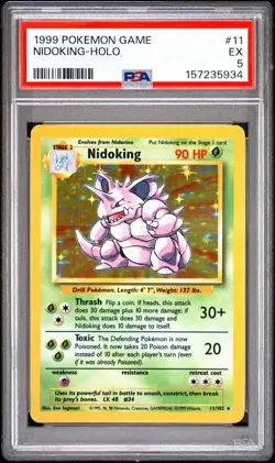 PSA 5 1999 Pokemon TCG Base Set Nidoking Holo Rare 11/102 English Graded - Image 1