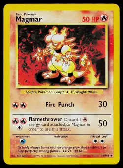 Pokemon Card Base Set Unlimited Magmar 36/102 Uncommon 1999-2000 4th Print - Image 1