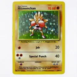 Hitmonchan #7/102 Holo Base Set Unlimited Pokemon Card DMG Creased Down Middle - Image 1