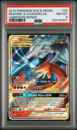 RESHIRAM & CHARIZARD GX 20/214 PSA 8 UNBROKEN BONDS POKEMON CARD ENGLISH - Image 1