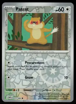Patrat 072/086 Common White Flare Pokemon Reverse Holo Near Mint - Image 1