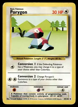 PORYGON - 39/102 Uncommon Base Set Unlimited Pokemon LP - Image 1