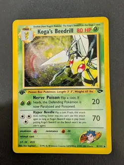 Pokemon Cards Koga's Beedrill 9/132 1st Edition Holo Gym Challenge Wotc Vintage - Image 1