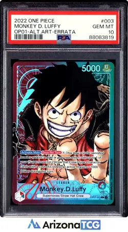 One Piece 2022 Monkey D. Luffy OP01-003 Alt Art Errata GEM MINT PSA 10 - Image 1