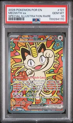 PSA 10 Meowth ex 121/088 Me03: Perfect Order SIR Holo English 2026 - Image 1