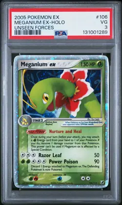 2005 POKEMON EX UNSEEN FORCES #106 MEGANIUM EX-HOLO PSA 3 - Image 1