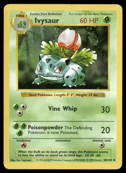 Ivysaur 30/102 Uncommon Base Set Shadowless Pokemon NM - Image 1