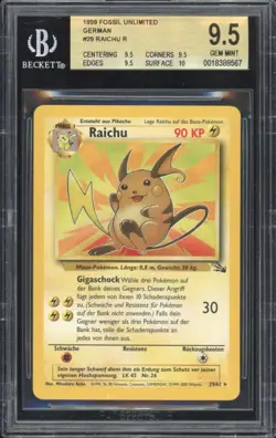 2000 Pokemon GERMAN Unlimited Fossil Raichu Non Holo 29/62 BGS 9.5 GEM MINT Q + - Image 1