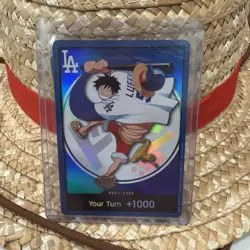 MONKEY D. LUFFY 2026 ONE PIECE x LOS ANGELES DODGERS DON PROMO CARD & STRAW HAT - Image 1
