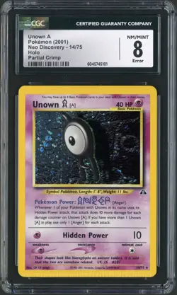 2001 Pokemon Neo Discovery Unown A Holo Rare Crimp Error 14/75 CGC 8 - Image 1