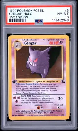 1999 POKEMON FOSSIL 1ST EDITION #5 GENGAR-HOLO PSA 8 - Image 1