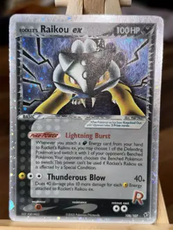 Pokemon TCG Rocket's Raikou EX 108/107 Holo Secret Rare Card HP - Image 1