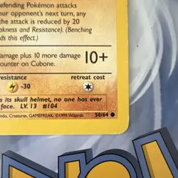 Pokemon TCG Cubone 50/64 Jungle Common Unlimited Regular English 1999 40HP - Image 3