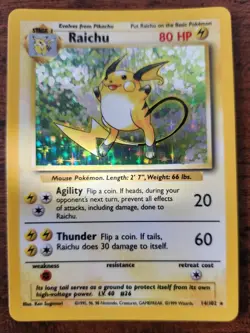 Pokemon TCG Raichu Base Set 14/102 Holo Unlimited Holo Rare. JUST REDUCED! - Image 1