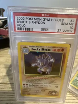 Pokemon TCG Brock's Rhydon Holo Rare Card 2/132 WOTC Gym Heroes Psa 10 - Image 1