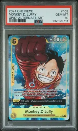 PSA 10 Monkey D. Luffy 109 - One Piece Op07-500 Years In The Future Pokemon TCG - Image 1