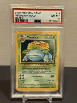 Pokemon TCG Venusaur Holo Rare Card 18/130 Base Set 2 PSA 8 - Image 1