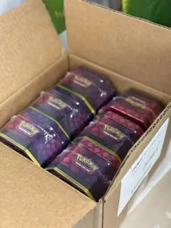 Pokemon TCG: Mega Moonlit Tins Sealed Case of 6 Tins Gengar Clefable Opened Box - Image 2