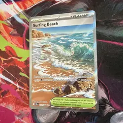 Surfing Beach 114/086 Chaos Rising Pokemon TCG Trainer Stadium Full Art Holo - Image 3