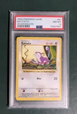1999 Pokemon Game Base Set Rattata - PSA 8 Shadowless #61 Rattata - Image 1