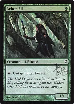 MTG FOIL Arbor Elf Signed by artist Mark Post Worldwake Autographed EXC - Image 1