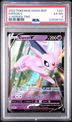PSA 6 2022 POKEMON SWSH BLACK STAR PROMO #201 ESPEON V V HEROES TINS ENGLISH - Image 1