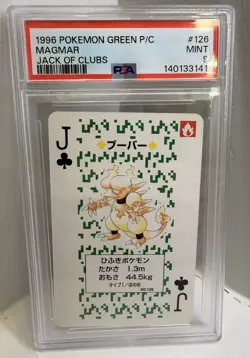 1996 POKEMON GREEN VERSION PLAYING CARDS JACK OF CLUBS #126 MAGMAR PSA 9 - Image 1