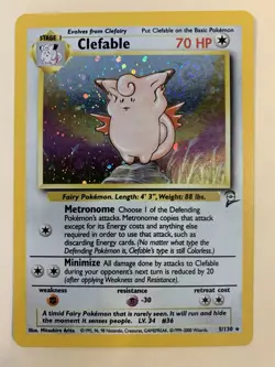 Pokemon CLEFABLE, 5/130 Base Set 2 Holo Rare NM w/ SWIRL - Image 1