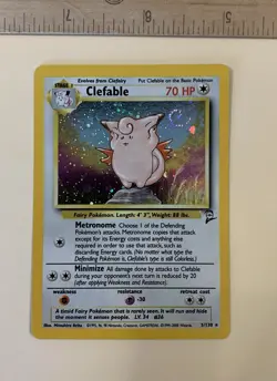 Pokemon CLEFABLE, 5/130 Base Set 2 Holo Rare NM w/ SWIRL - Image 2