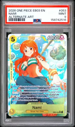 2026 ONE PIECE EB03-EXTRA BOOSTER -ONE PIECE HEROINES EDITION- #053 NAMI PSA 9 - Image 1