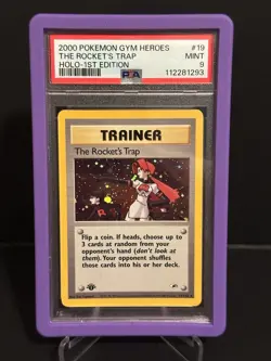 2000 POKEMON GYM HEROES HOLO-1ST ED #19 THE ROCKET'S TRAP PSA 9 W/ Guard - Image 1