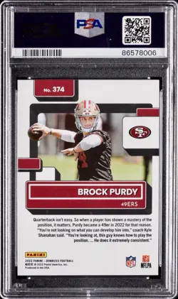 2022 PANINI DONRUSS PRESS PROOF PREMIUM BROCK PURDY 374 PSA 10 RATED ROOKIE RC - Image 2