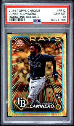 2024 TOPPS CHROME RADIATING ROOKIES #RR12 JUNIOR CAMINERO ROOKIE RC PSA 10 - Image 1