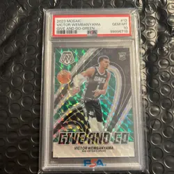 2023 PANINI MOSAIC VICTOR WEMBANYAMA #12 GIVE AND GO GREEN Prizm PSA 10 - SPURS - Image 1