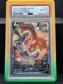 2022 Pokemon Brilliant Stars Charizard V Full Art #154/172 – PSA 10 GEM MINT - Image 1