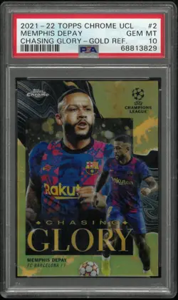 Memphis Depay PSA 10 Chasing Glory Gold /50 2021-22 Topps Chrome UCL Refractor - Image 1