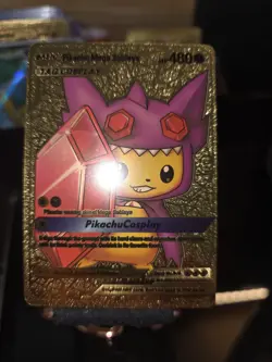 Pokemon Pikachu Mega Sableye Tag Cosplay Poncho Gold Foil Fan Art Collector Card - Image 1