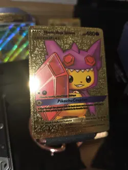 Pokemon Pikachu Mega Sableye Tag Cosplay Poncho Gold Foil Fan Art Collector Card - Image 4