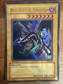 Yu-Gi-Oh! TCG Red-Eyes Black Dragon SDJ-001 Vintage Holo Rare Card 1996 - Image 1